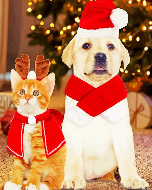Animals Wearing Santa Clothes Painting By Numberss.png