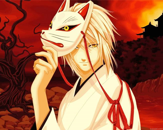 Anime Boy With Kitsune Mask Painting By Numberss.png