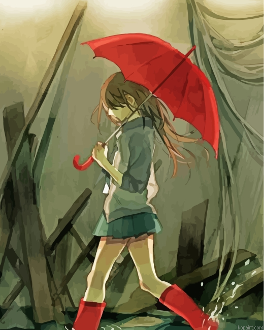 Anime Girl Holding Umbrella Painting By Numberss.png