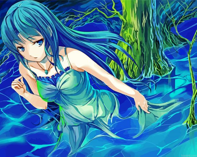 Anime Girl In Water Painting By Numberss.png