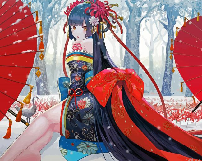 Anime Girl Kimono Painting By Numberss.png