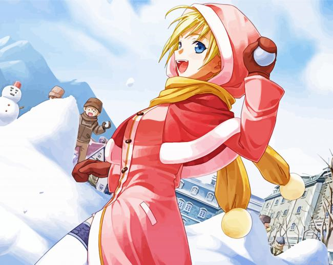 Anime Girl Snow Fight Painting By Numberss.png