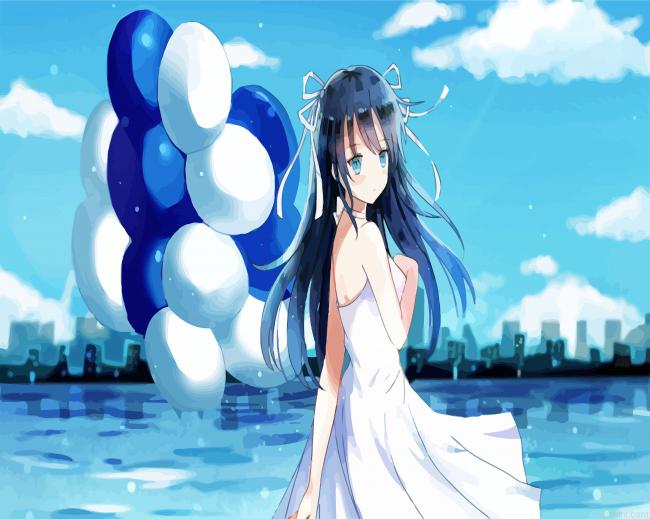 Anime Girl With Balloons Painting By Numberss.png