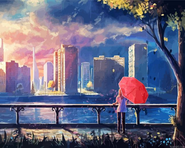 Anime Girl With Umbrella In The Rain Painting By Numberss.png