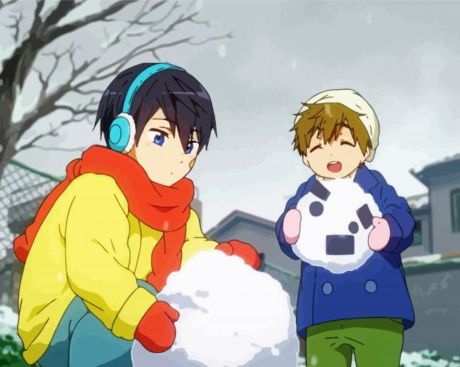 Anime Kids Snow Fight Painting By Numberss.png