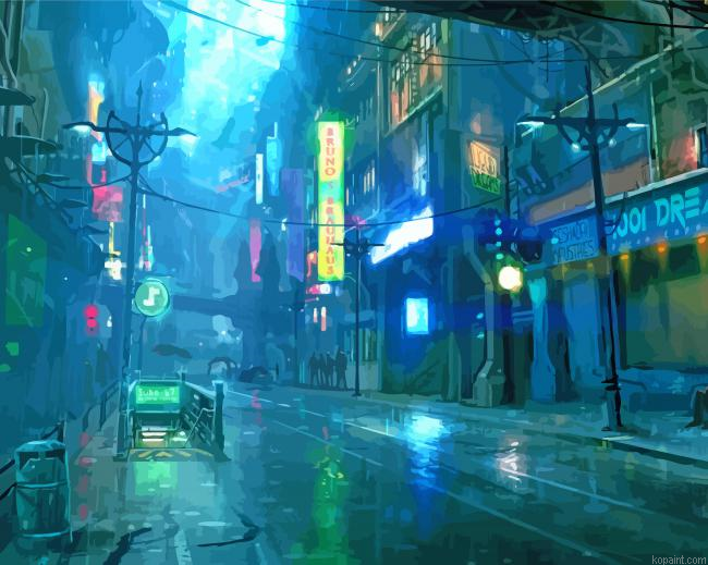 Anime Rainy Street Scenes Painting By Numberss.png