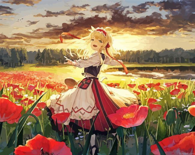 Anime Woman In Field Painting By Numberss.png