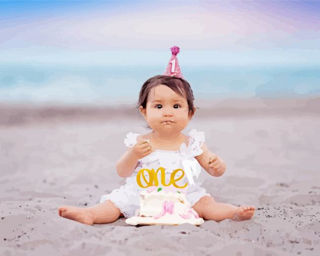 Anniversary Baby Girl At Beach Painting By Numberss.png