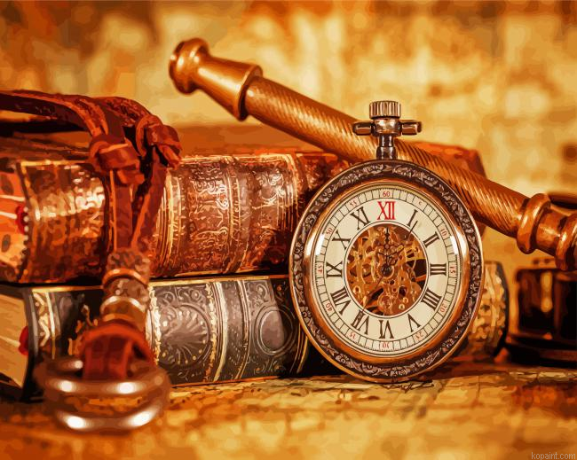 Antiques pocket watch and books Paint By Numbers