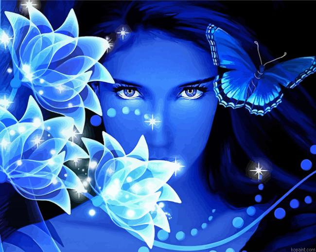 Artistic Butterfly And Blue Flower Paint By Numbers