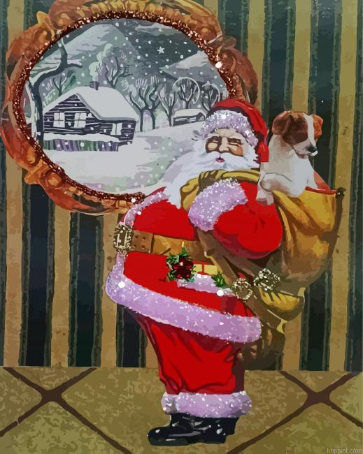 Artistic Santa With Puppy Paint By Numbers