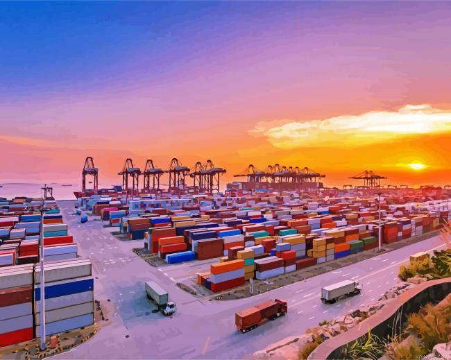 Artistic Sunset Seaport Painting By Numberss.png