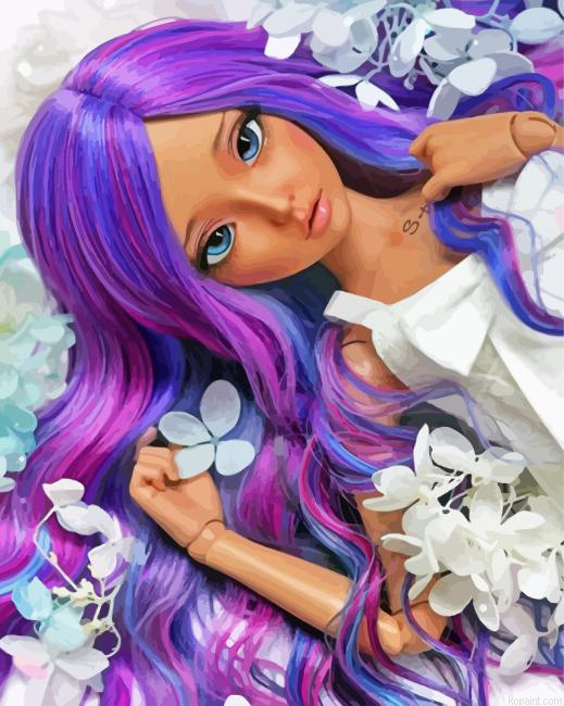 Asian Cute Doll With Purple Hair Painting By Numberss.png