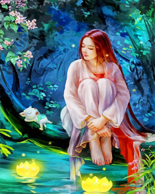 Asian Forest Girl Painting By Numberss.png
