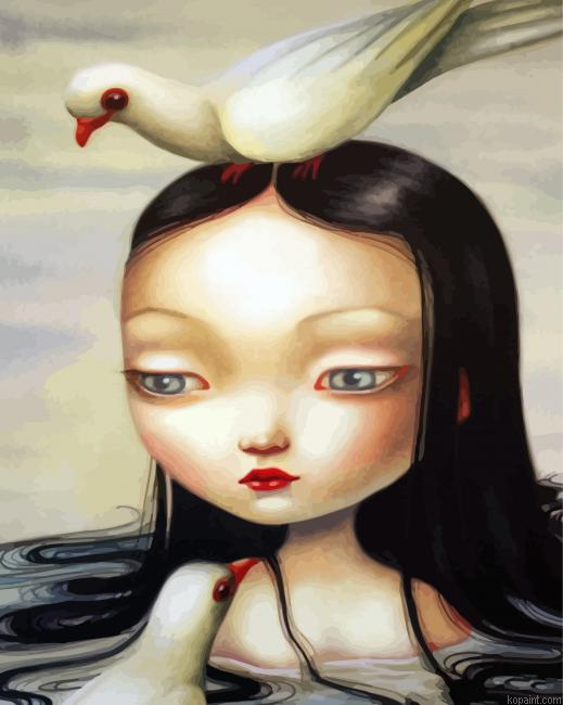 Asian Girl And Birds Painting By Numberss.png