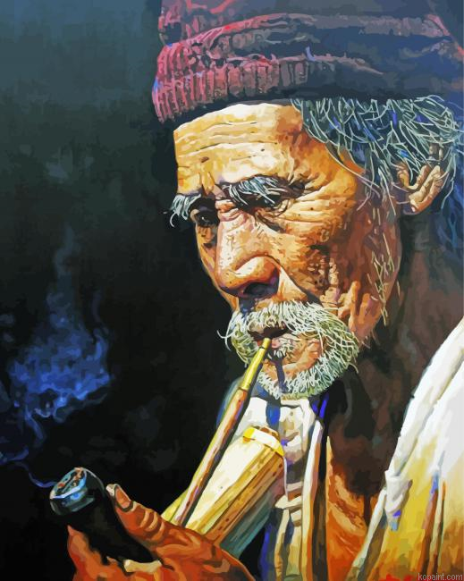 Asian Man With Pipe Painting By Numberss.png