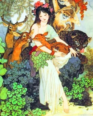 Asian Woman And Stag Painting By Numberss.png