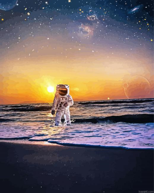 Astronaut Beach At Sunset Painting By Numberss.png