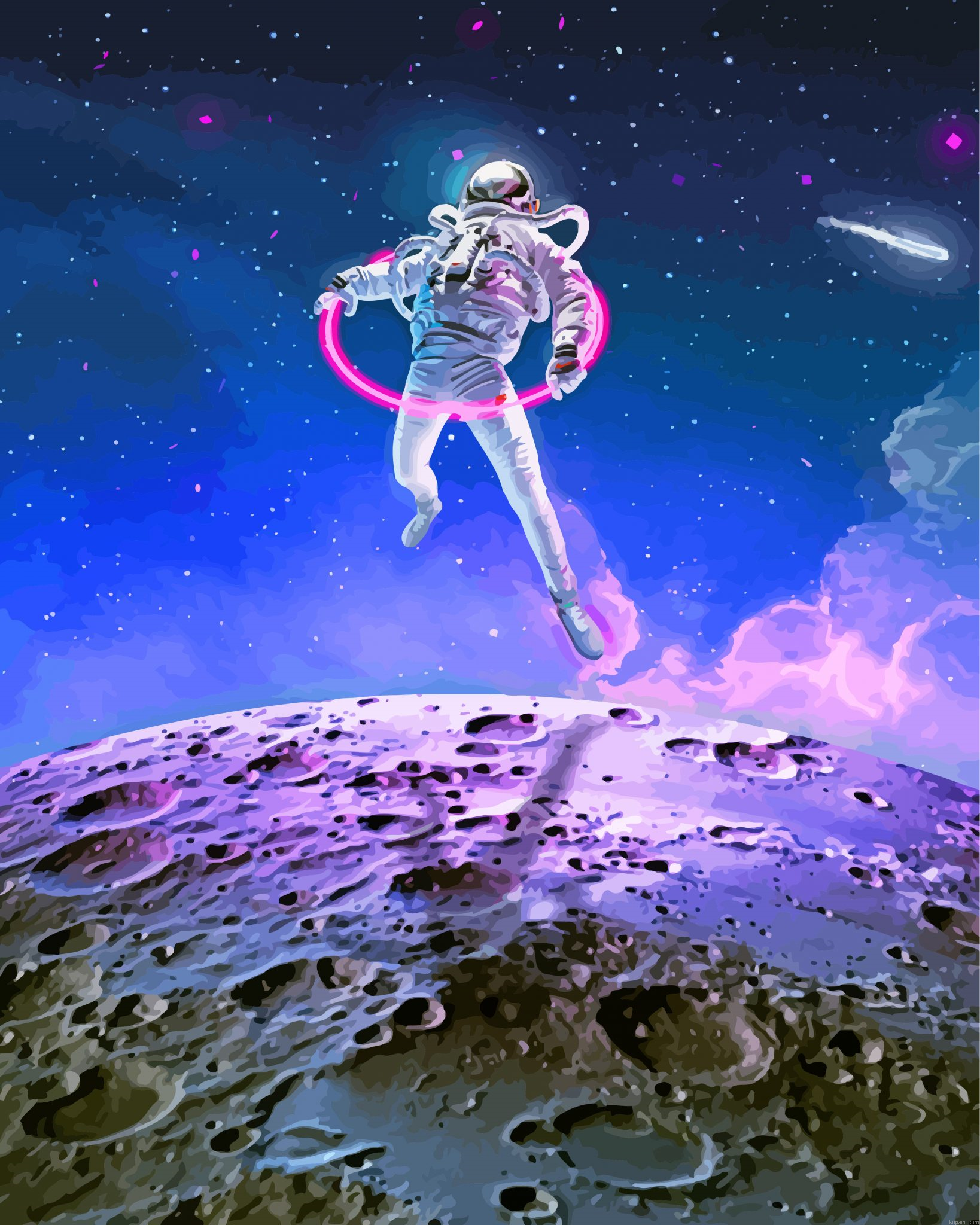 Astronaut Flying In Space Painting By Numberss.png