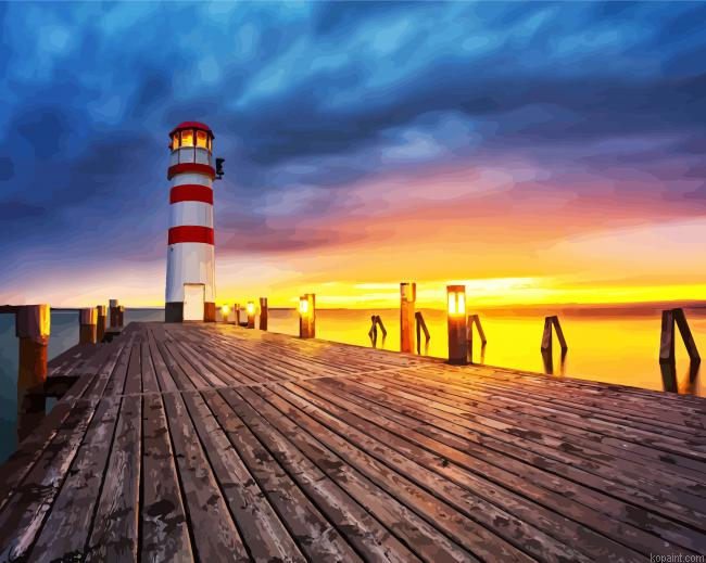 Austria Podersdorf Lighthouse At Sunset Paint By Numbers