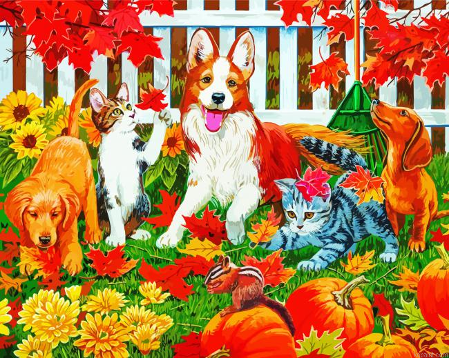 Autumn Dogs And Kittens Painting By Numberss.png