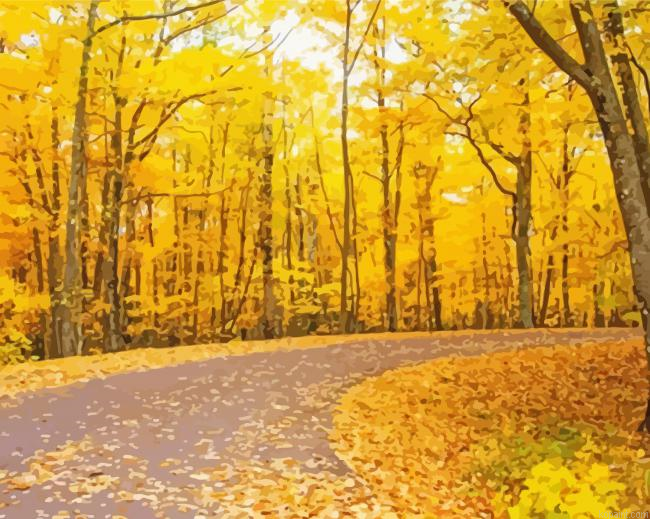 Autumn Golden Leaves Promenade Painting By Numberss.png