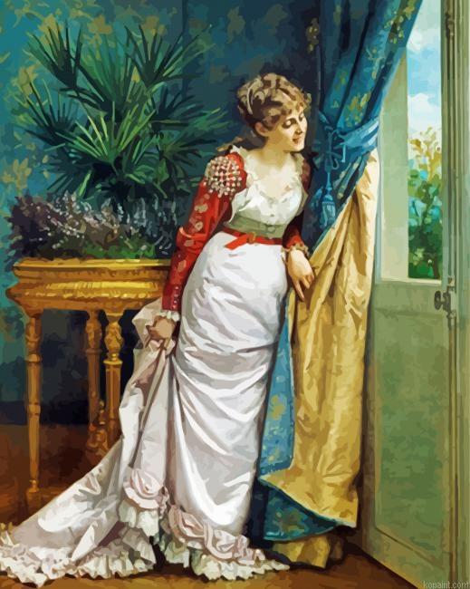 Awaiting The Visitor By Auguste Toulmouche Painting By Numberss.png