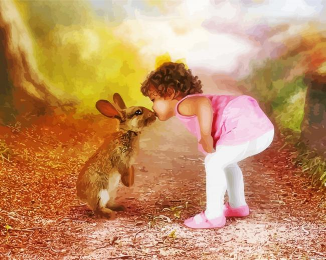Baby Child Kissing Rabbit Painting By Numberss.png