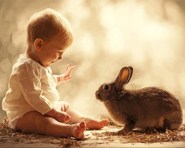 Baby Child With Rabbit Painting By Numberss.png