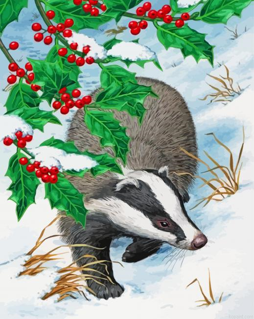 Badger In Snow Painting By Numberss.png