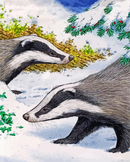 Badgers In Snow Painting By Numberss.png