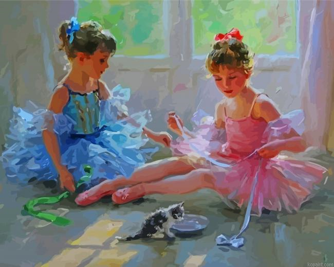 Ballerina Children With Cat Art Painting By Numberss.png
