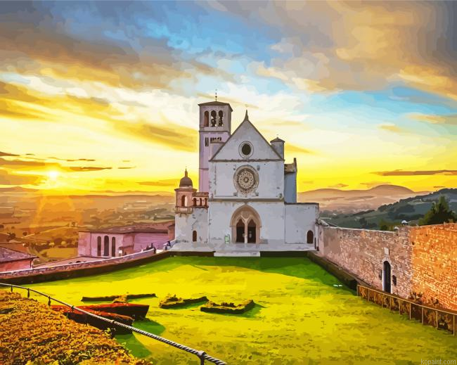 Basilica Of San Francesco D Assisi Italy At Sunset Painting By Numberss.png