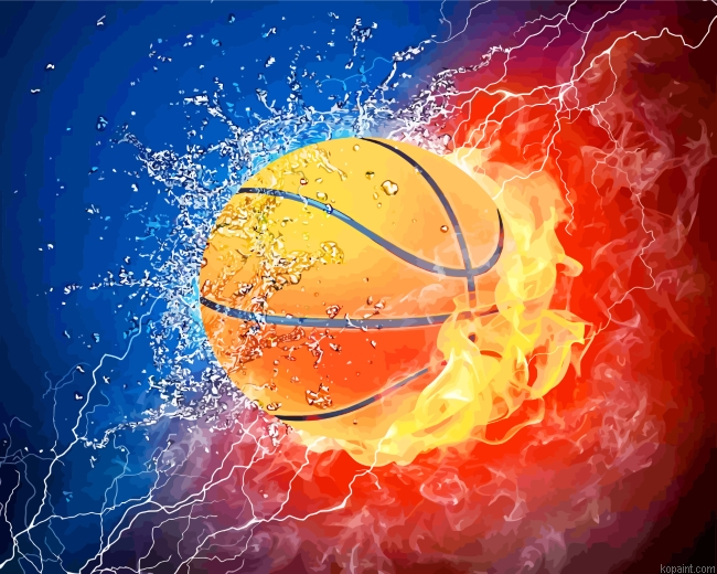 Basket Ball On Fire Painting By Numberss.png