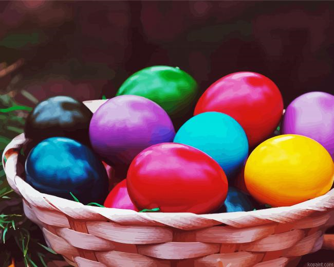 Basket Of Colorful Chicken Eggs Paint By Numbers