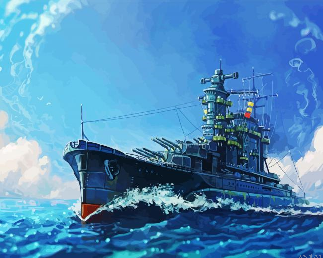 Battleship In The Ocean Painting By Numberss.png