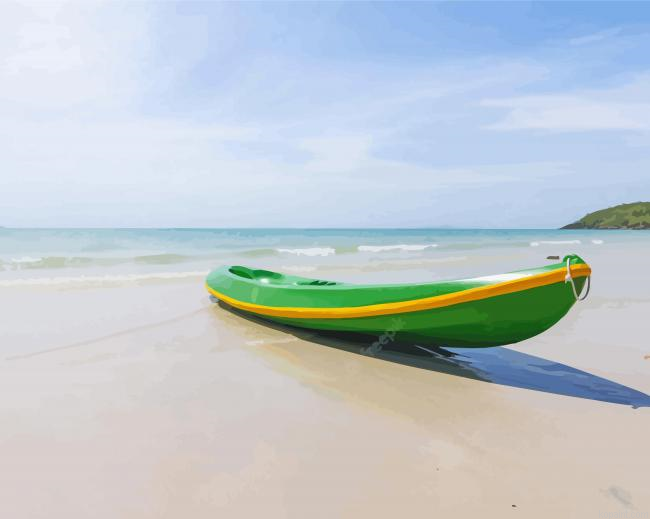 Beach And Green Canoe Painting By Numberss.png