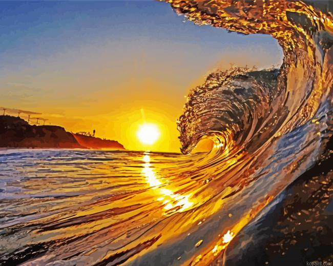 Beach And Waves Sunset Painting By Numberss.png