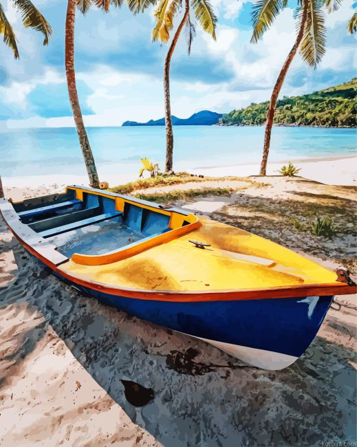 Beach Boat Palm Trees Paint By Numbers