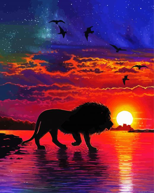 Beach Lion Sunset Painting By Numberss.png