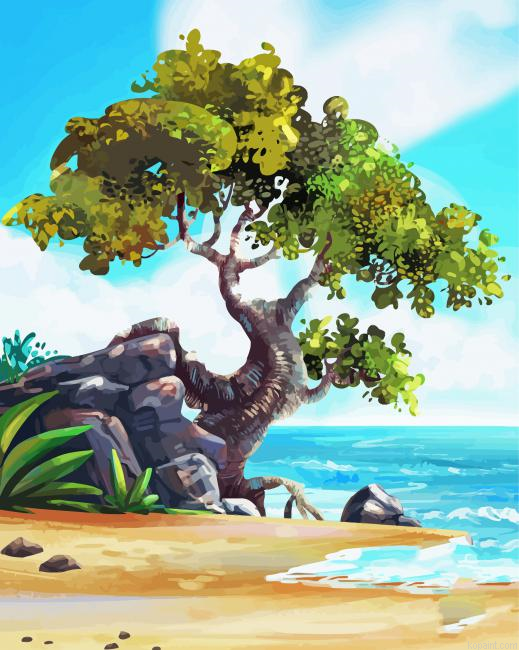 Beach Tree Art Painting By Numberss.png