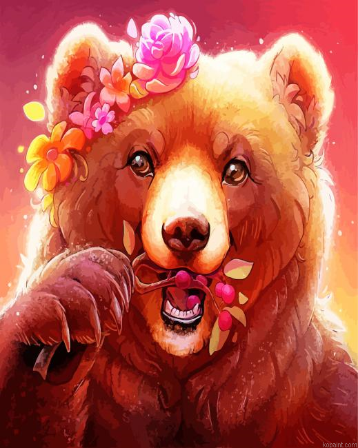Bear And Flowers Painting By Numberss.png