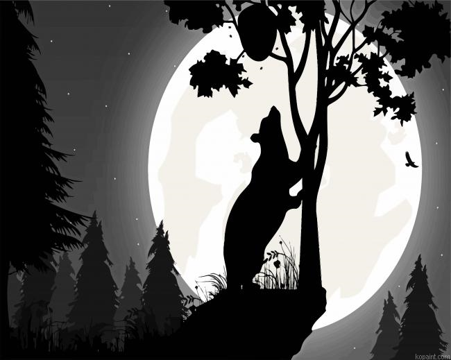 Bear And Full Moon Painting By Numberss.png
