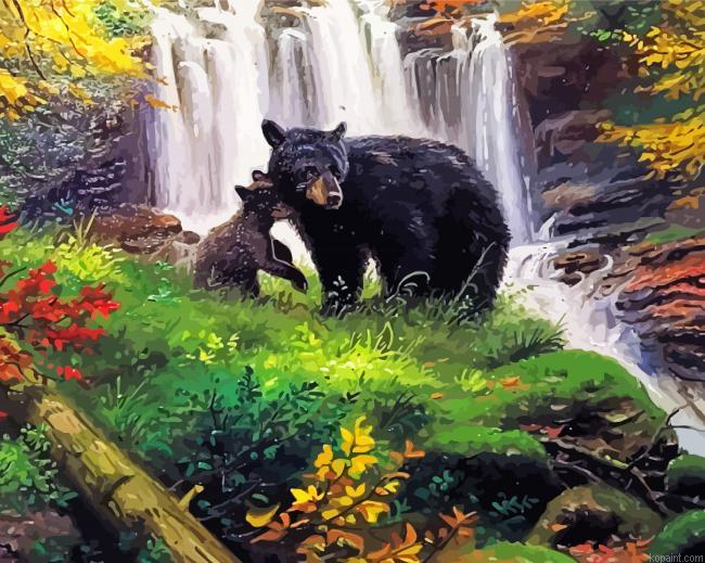 Bear And Waterfall Art Paint By Numbers