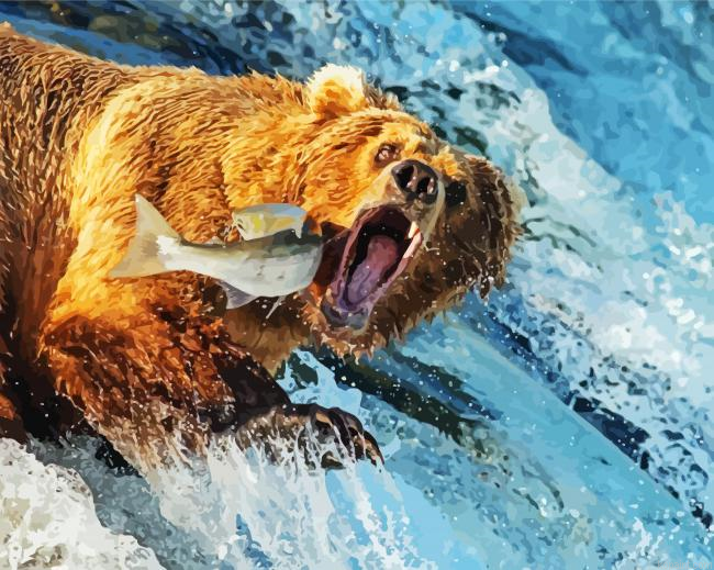 Bear With Fish Paint By Numbers