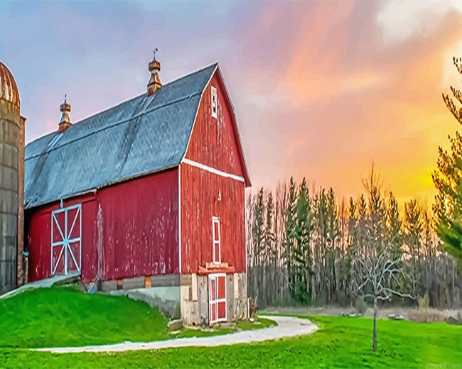 Beautiful Barn Sunset New Painting By Numberss.png