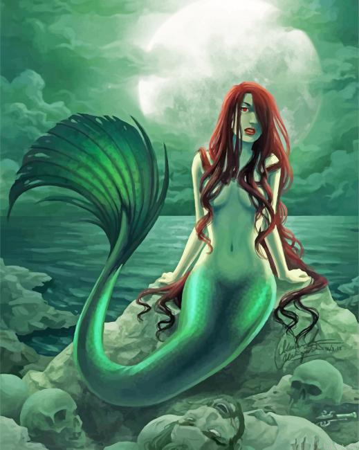 Beautiful Mermaid With Long Hair New Painting By Numberss.png