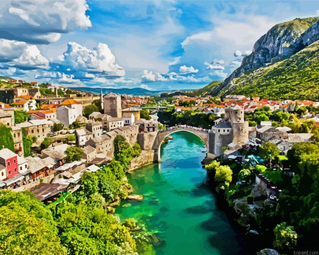 Beautiful Mostar City Painting By Numberss.png