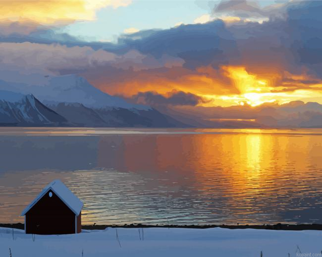 Beautiful Norwegian Cabin By Lake Painting By Numberss.png