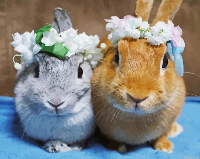 Beautiful Rabbit With Flower Wreath Painting By Numberss.png